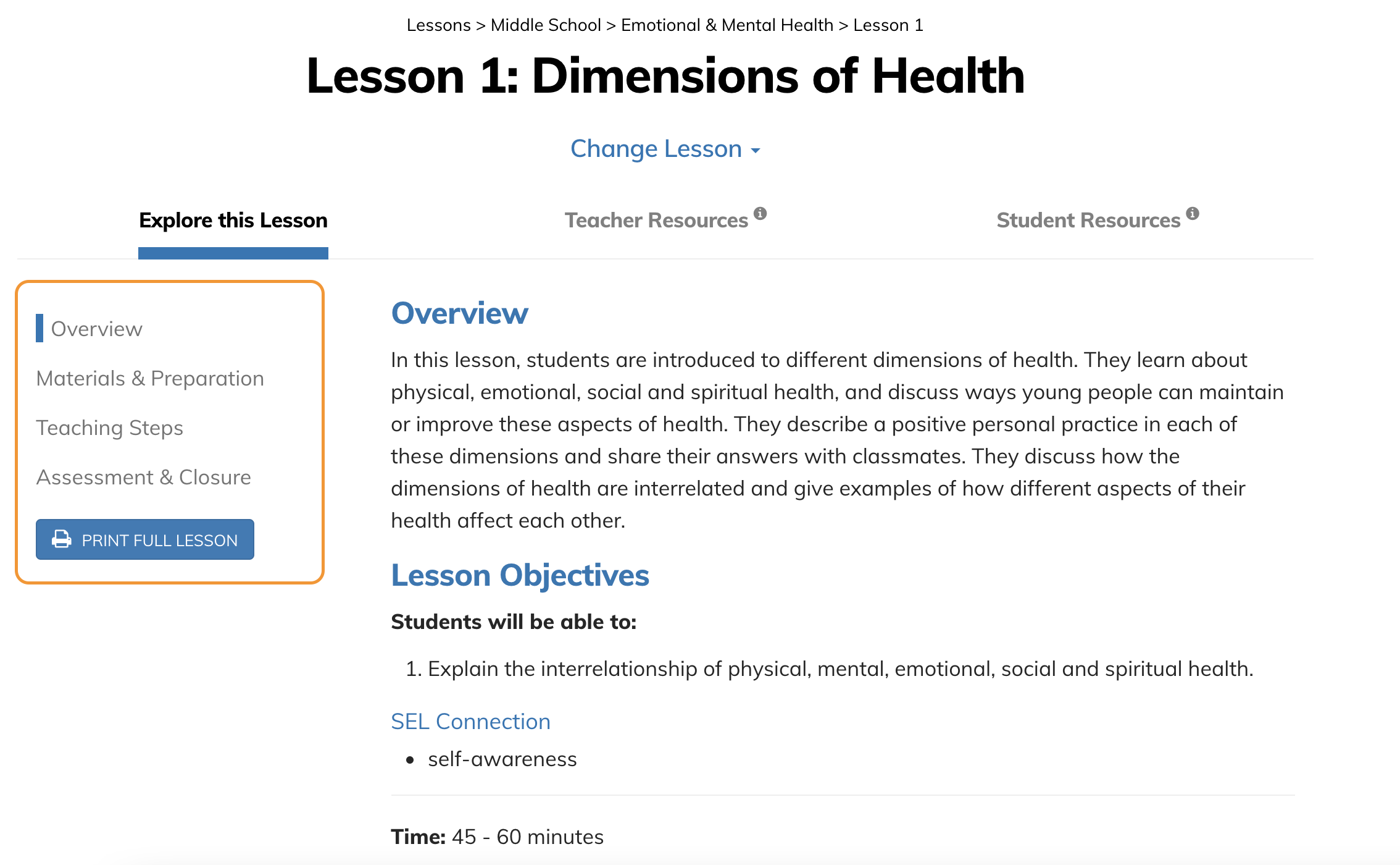 Image highlighting the left navigation on a lesson detail page