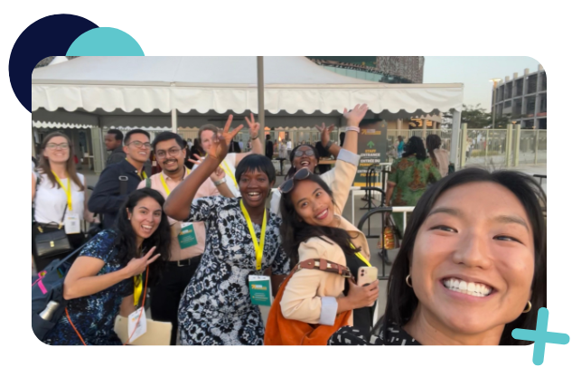 A selfie by blog author Sarah Han with the members of the MY-SRH Initiative from India, Sierra Leone, Mexico, Ecuador, Poland, Indonesia, and Tanzania at the #WD2023 opening ceremony. The global group of young professionals included young doctors, gender advocates, pharmacists, digital privacy activists, lawyers, global health ambassadors, and youth engagement experts.