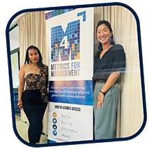 Dina Chaerani, co-founder of Sexdugram, which won the YTH Live 2022 Innovation Challenge, and YieldHUB Program Associate, with the blog author Sarah Han at the MY-SRH Initiative Convening hosted by Metrics for Management.