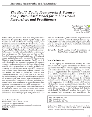 The Health Equity Framework: A Science and Justice-Based Model for Public Health Researchers and Practitioners