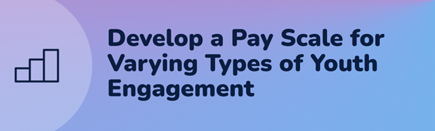 text that reads "develop a pay scale for varying types of youth engagement"