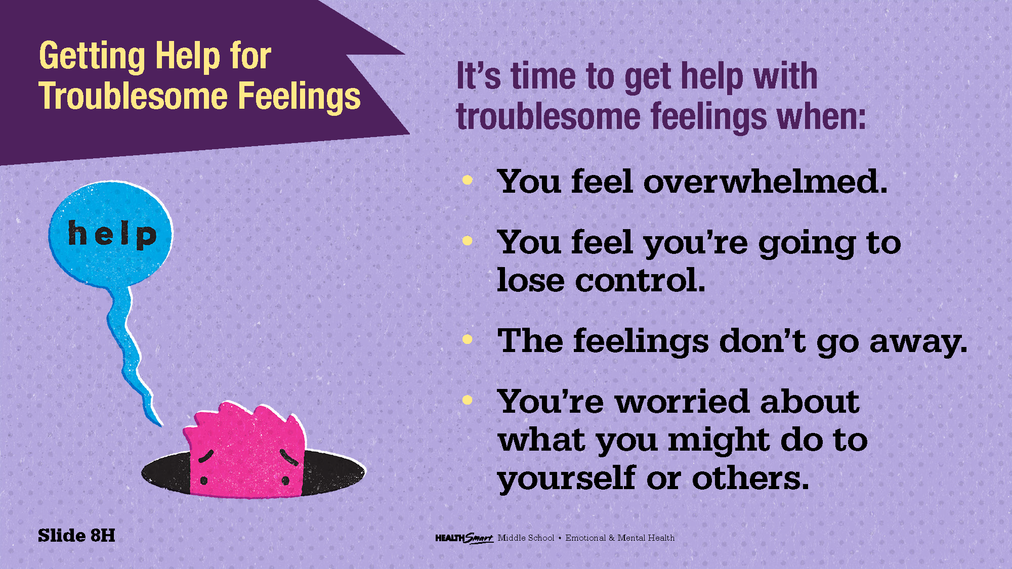 a list of warning signs that indicate it is time to get help for troublesome feelings